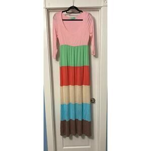 Filly Flair 3/4 Long Sleeve Maxi Dress, Large, Floor Length, Colorblock